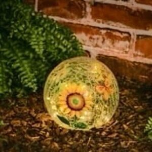 🔥 $12 Solar Sunflower and Butterfly Crackle Glass Ball